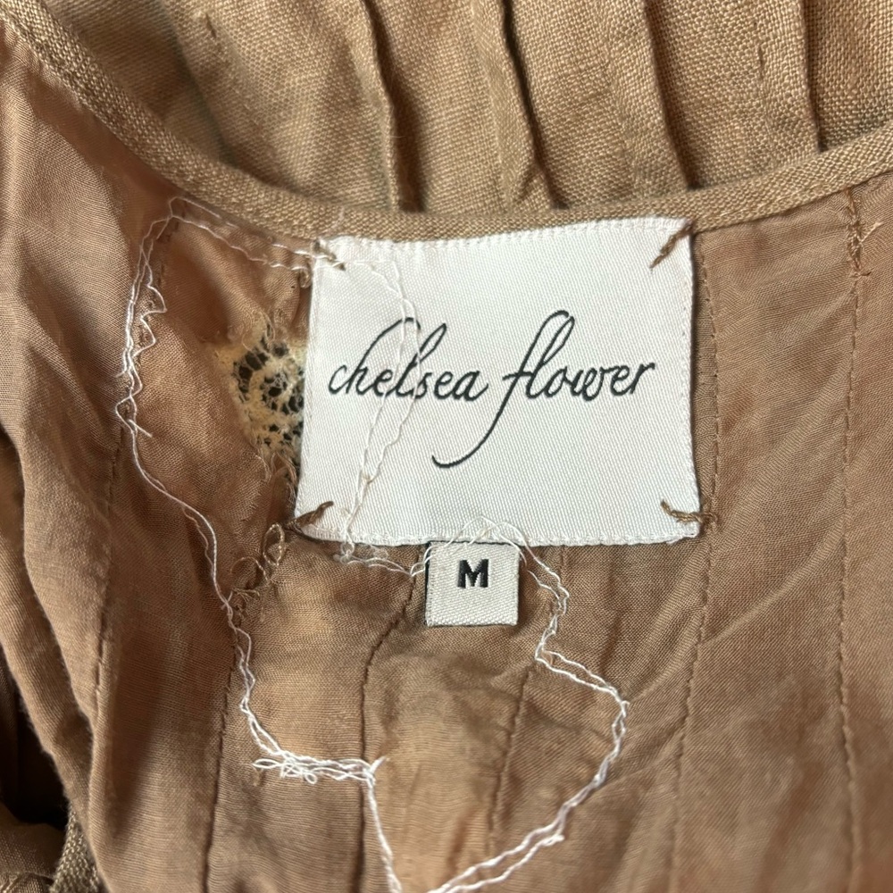 Vintage Y2K Chelsea Flower Brown Tan Linen Slip Dress Mini Women’s Medium - Picture 6 of 7